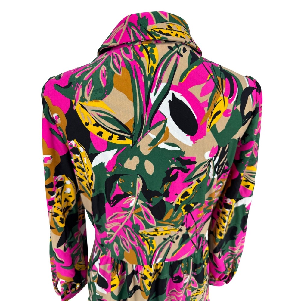 Jude Connally Pink Green Tropical Floral Tiered Shirt Dress Medium - Picture 4 of 7